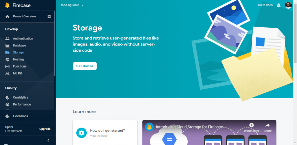 Firebase Storoage for Angular Getting Started page from technbuzz.com