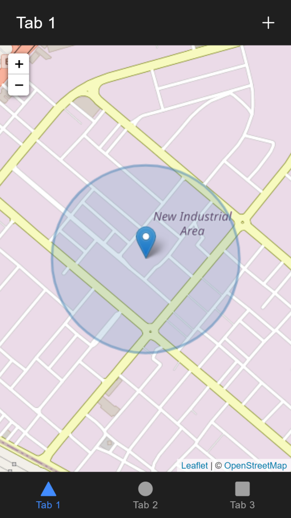 Leaflet marker example, A preview of the app after adding leaflet popup and circle from technbuzz.com