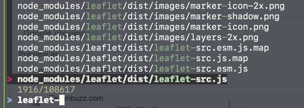 using fzf file to search for leaflet.js file inside the project